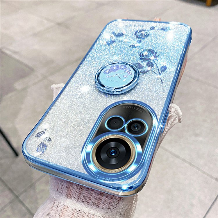 KADEM For Huawei nova 13 Case Ring Kickstand TPU Flowers Phone Cover Gradient Glitter - Blue