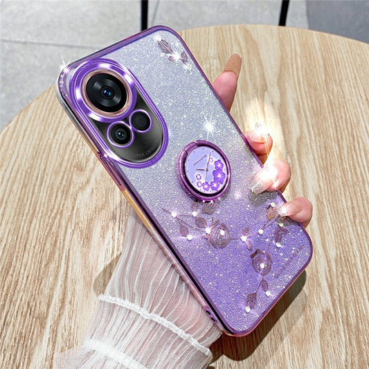 KADEM For Huawei nova 13 Case Ring Kickstand TPU Flowers Phone Cover Gradient Glitter - Purple