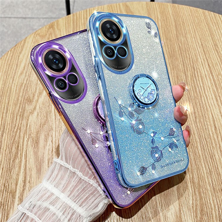 KADEM For Huawei nova 13 Case Ring Kickstand TPU Flowers Phone Cover Gradient Glitter - Purple