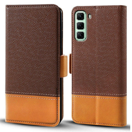 For Infinix Hot 50 4G Case Color Splicing PU Leather Wallet Phone Cover - Brown
