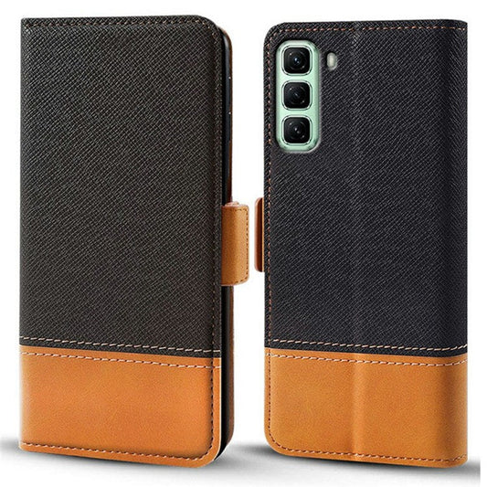 For Infinix Hot 50 4G Case Color Splicing PU Leather Wallet Phone Cover - Black