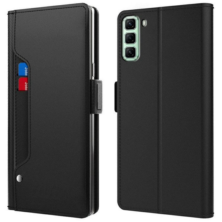 For Infinix Hot 50 4G Case Stand PU Leather Phone Cover Card Holder Mirror - Black