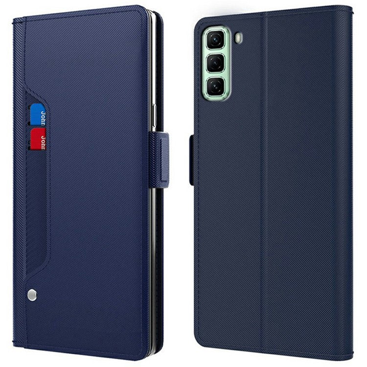 For Infinix Hot 50 4G Case Stand PU Leather Phone Cover Card Holder Mirror - Blue