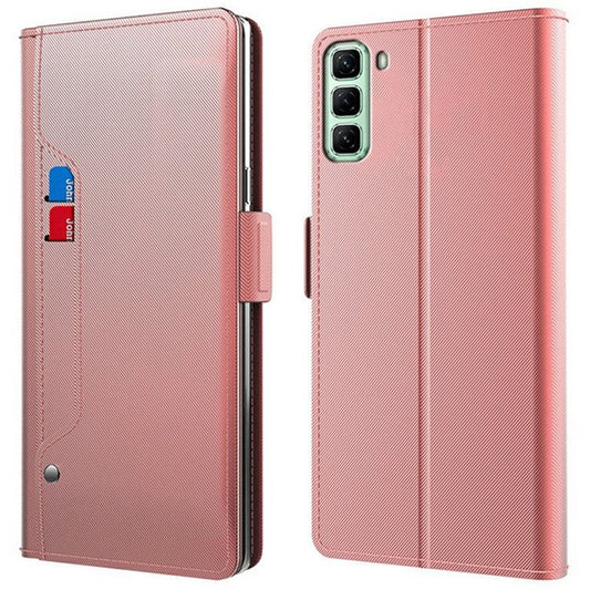 For Infinix Hot 50 4G Case Stand PU Leather Phone Cover Card Holder Mirror - Rose Gold