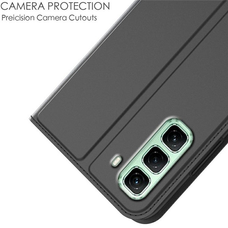 For Infinix Hot 50 4G Case PU Leather Phone Cover with Card Holder Stand Magnetic Closure - Black