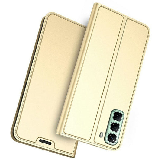 For Infinix Hot 50 4G Case PU Leather Phone Cover with Card Holder Stand Magnetic Closure - Gold