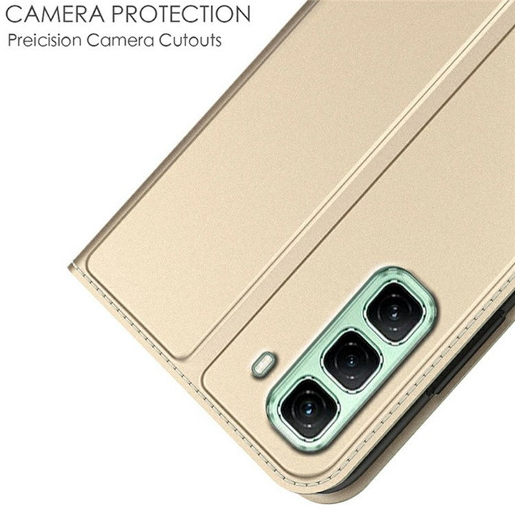 For Infinix Hot 50 4G Case PU Leather Phone Cover with Card Holder Stand Magnetic Closure - Gold