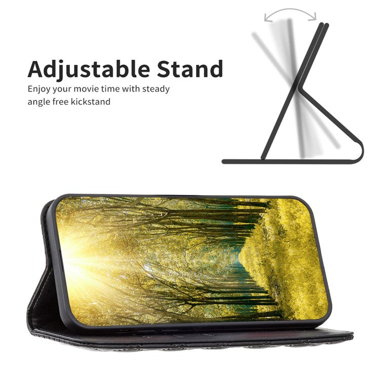 BINFEN COLOR BF Style-16 For Samsung Galaxy S25 Ultra Case Card Slots Rhombus Leather Cover - Black
