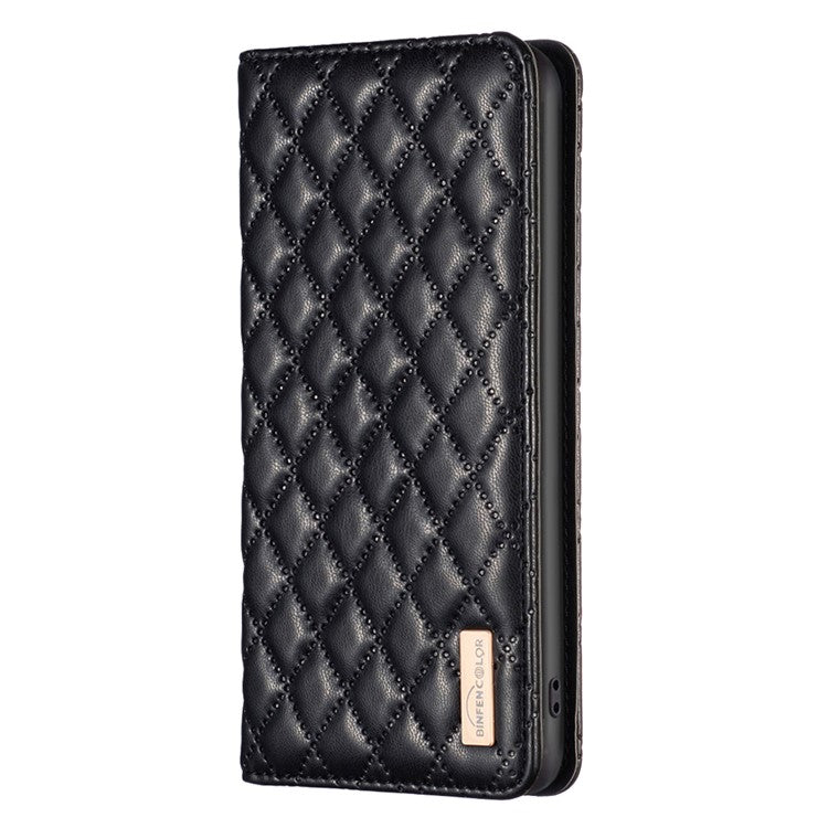 BINFEN COLOR BF Style-16 For Samsung Galaxy S25 Ultra Case Card Slots Rhombus Leather Cover - Black