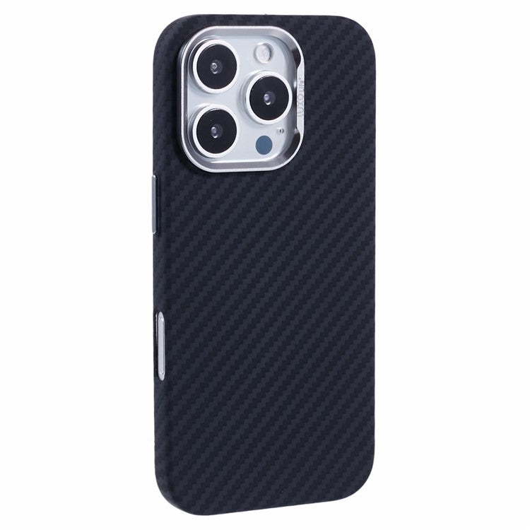 For iPhone 16 Pro Case Compatible with MagSafe Carbon Fiber Texture Water-Transfer PC Phone Cover - Black
