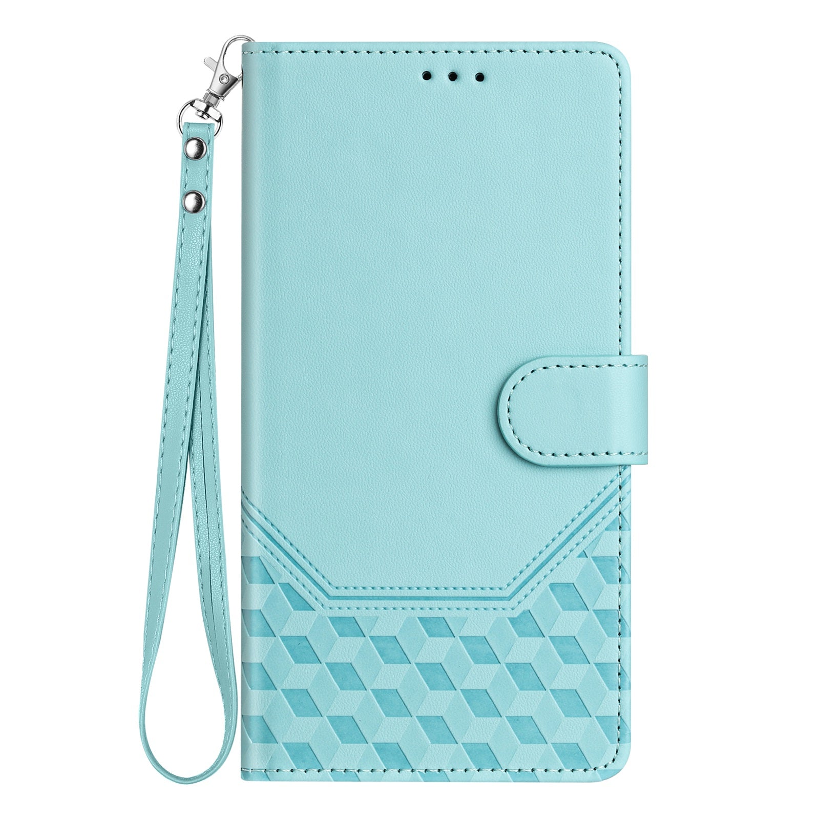 For Samsung Galaxy A06 Case Imprinted Honeycomb RFID Blocking Leather Phone Cover with Strap - Mint Green