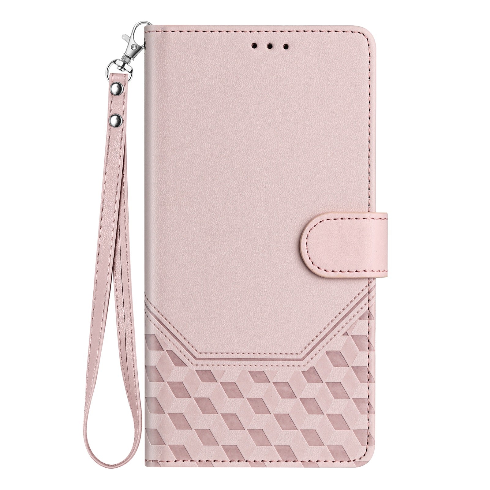 For Samsung Galaxy A06 Case Imprinted Honeycomb RFID Blocking Leather Phone Cover with Strap - Pink