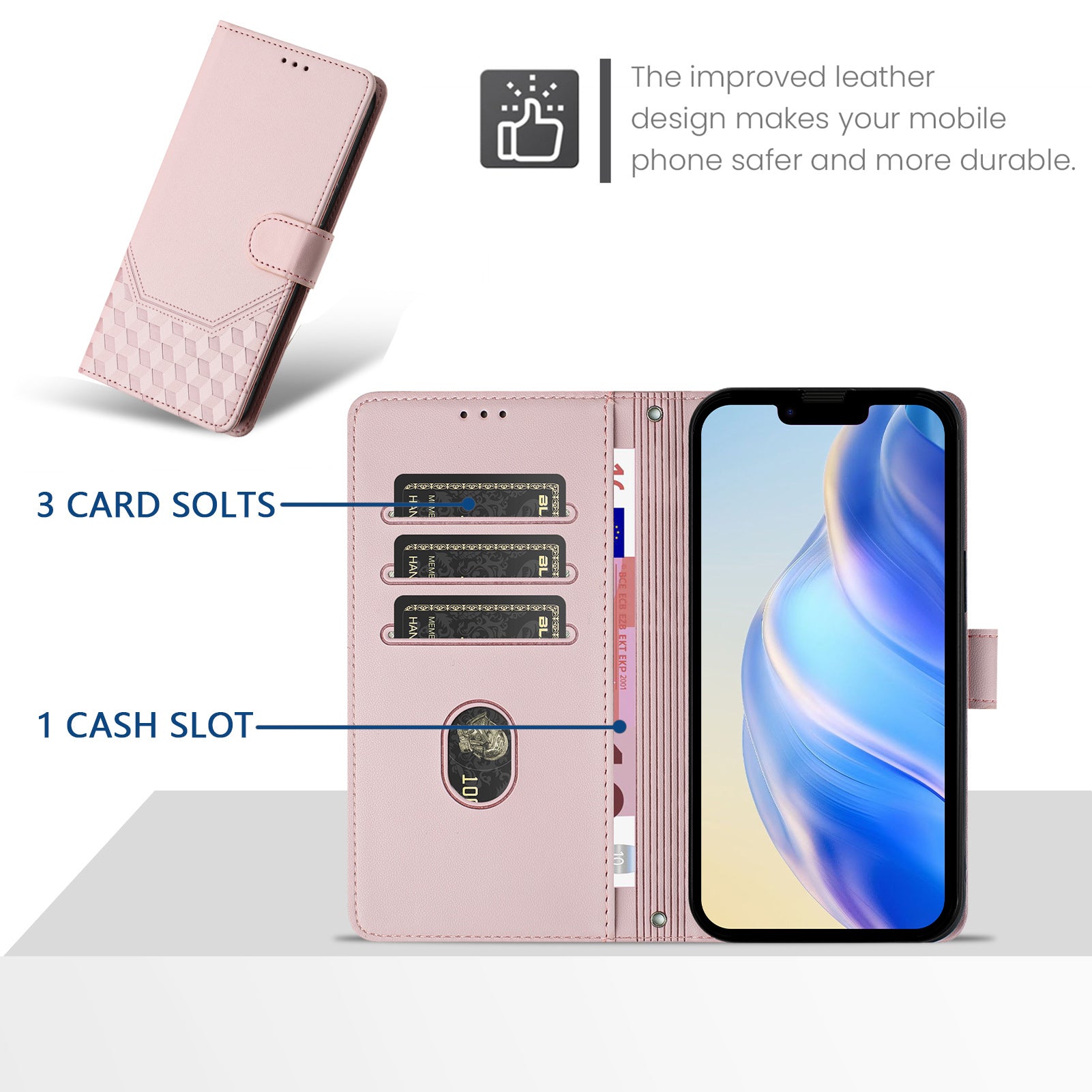 For Samsung Galaxy A06 Case Imprinted Honeycomb RFID Blocking Leather Phone Cover with Strap - Pink