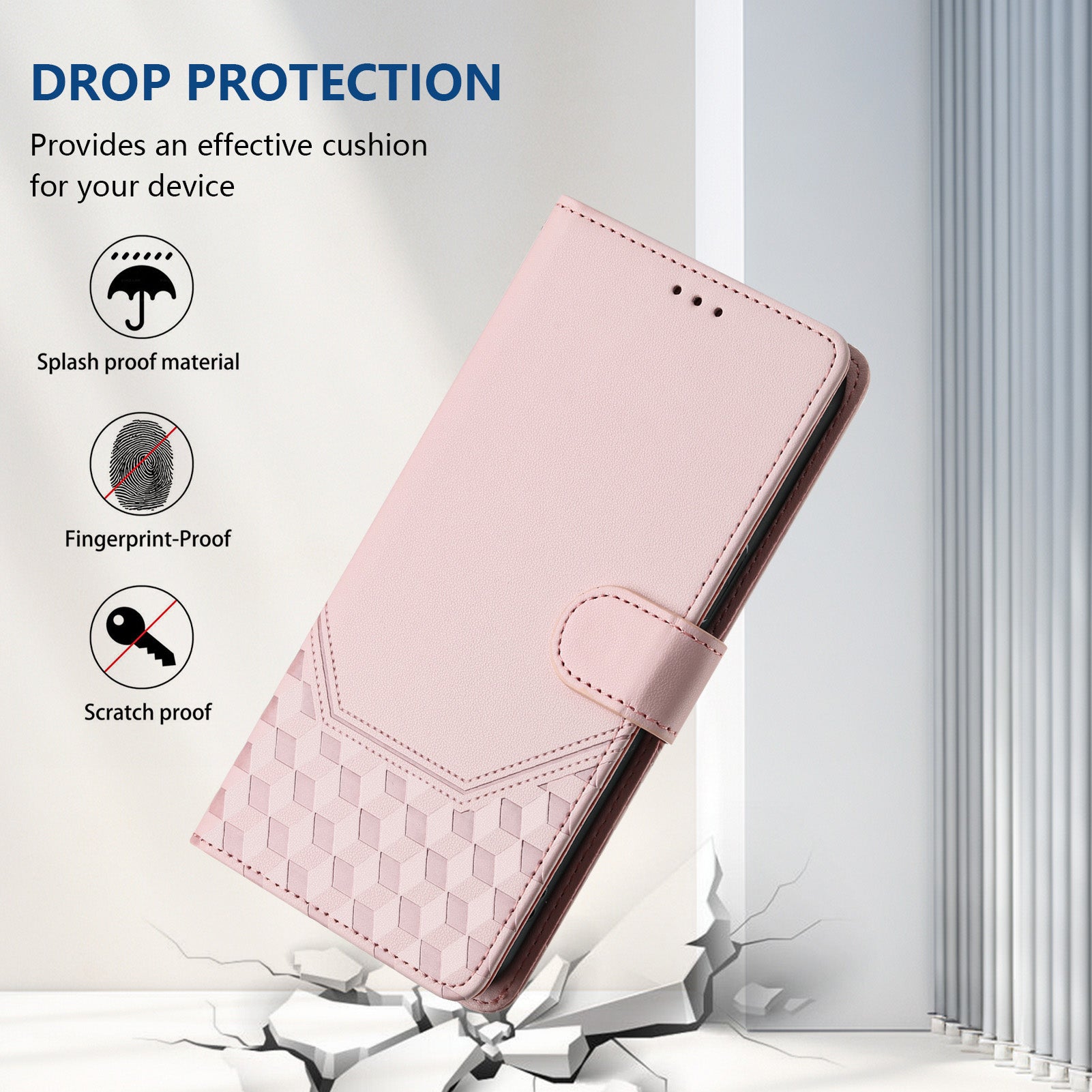 For Samsung Galaxy A06 Case Imprinted Honeycomb RFID Blocking Leather Phone Cover with Strap - Pink
