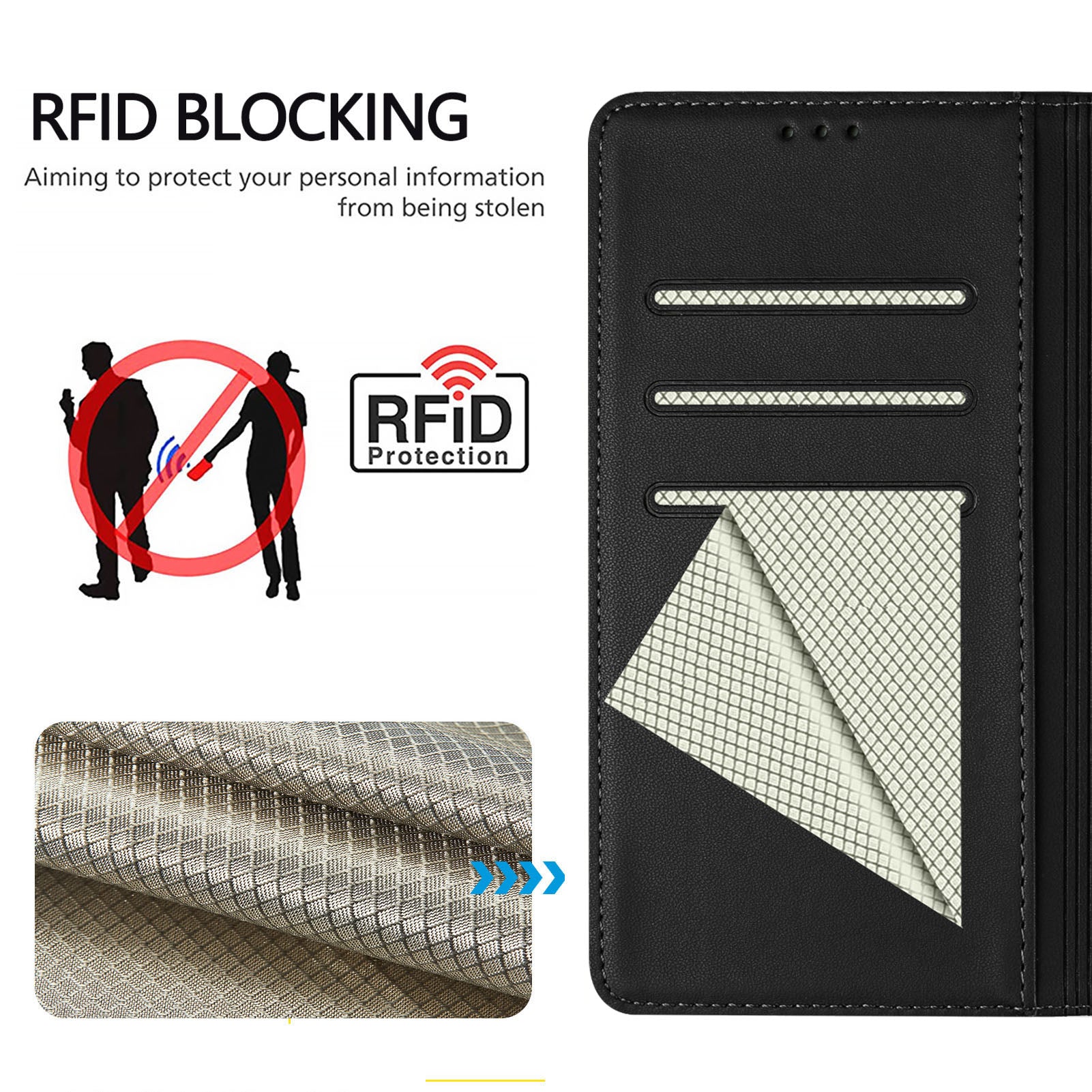 For Samsung Galaxy A06 Case Imprinted Honeycomb RFID Blocking Leather Phone Cover with Strap - Black