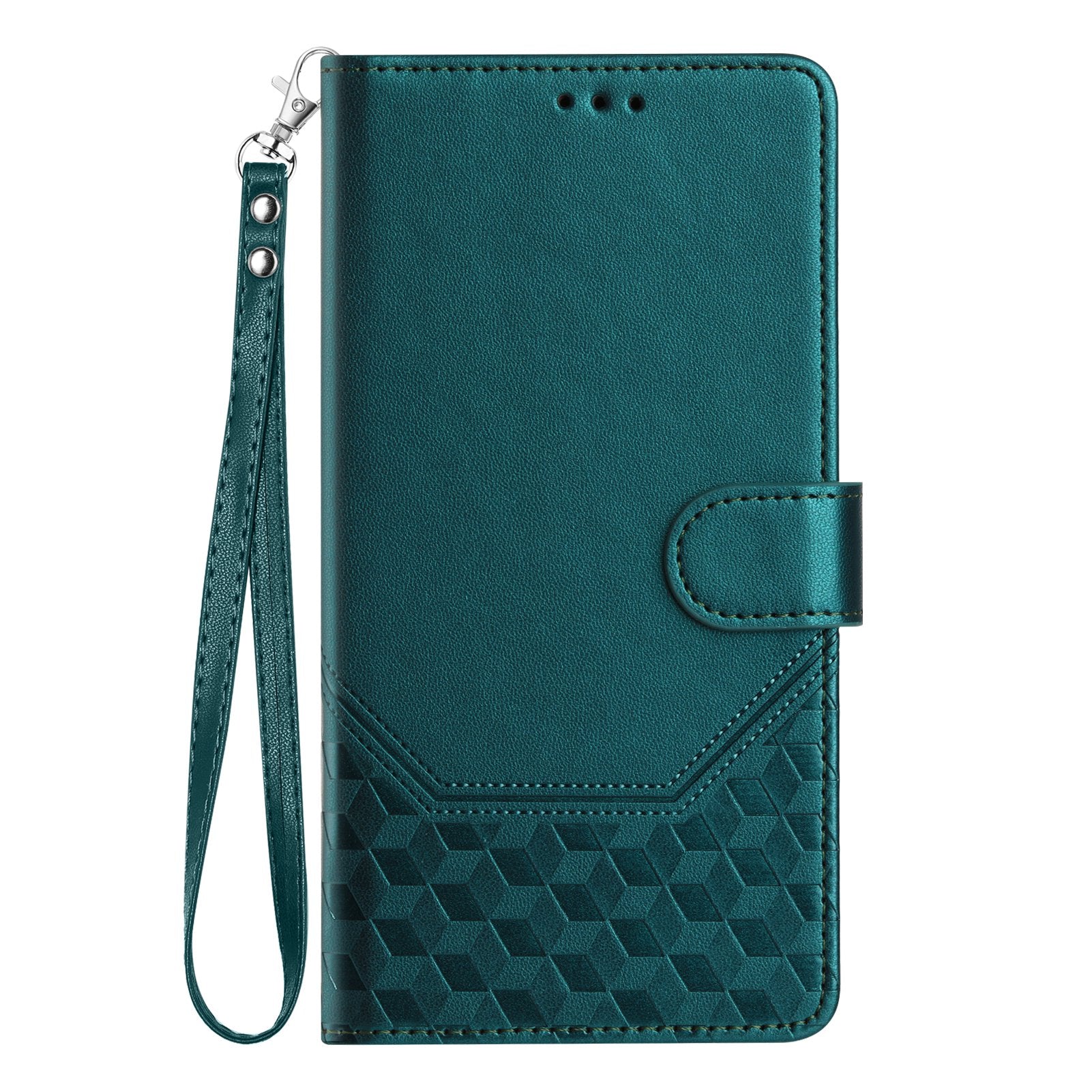 For Samsung Galaxy A06 Case Imprinted Honeycomb RFID Blocking Leather Phone Cover with Strap - Green