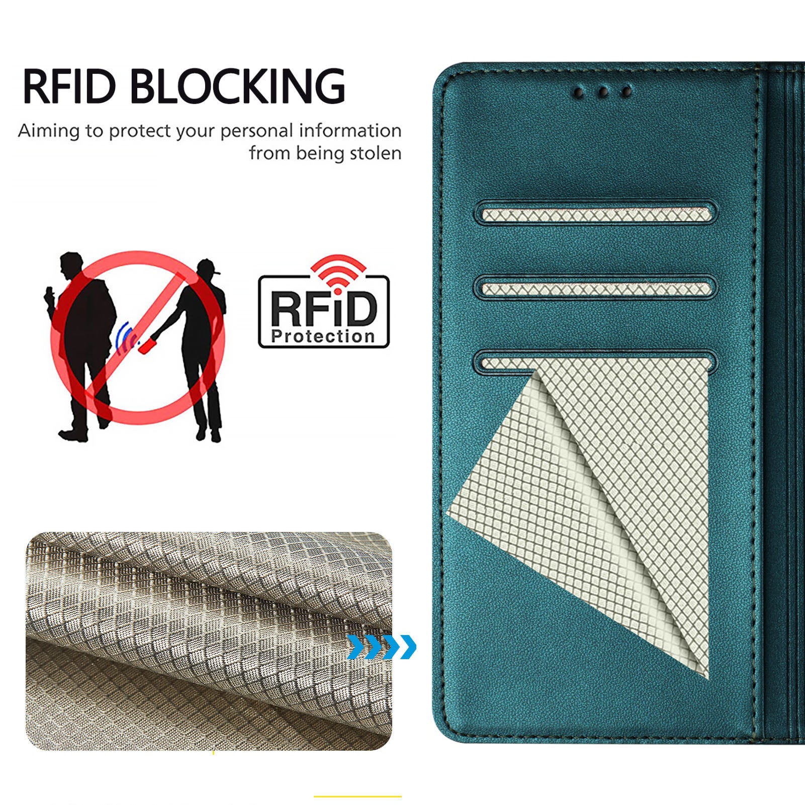 For Samsung Galaxy A06 Case Imprinted Honeycomb RFID Blocking Leather Phone Cover with Strap - Green