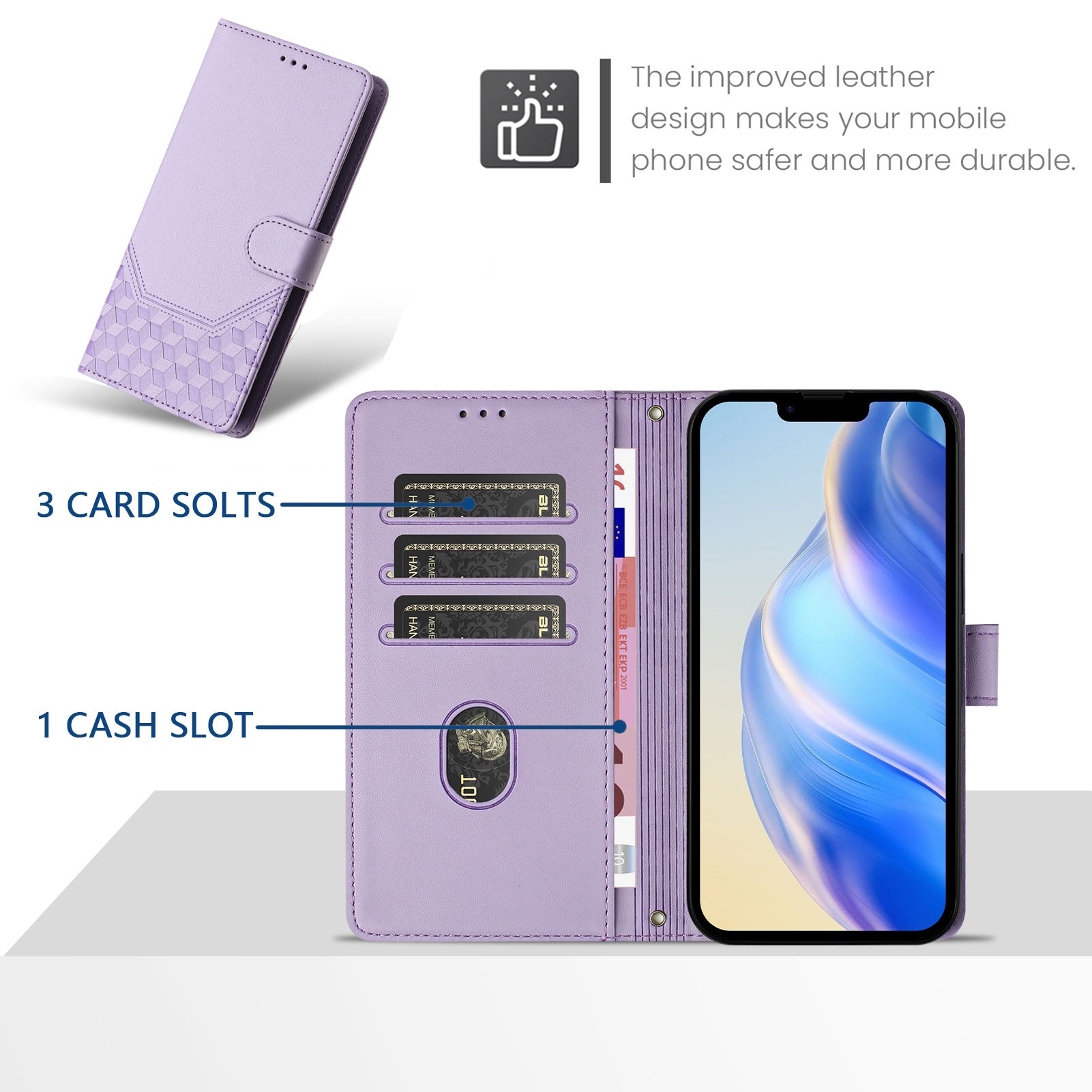 For Samsung Galaxy A06 Case Imprinted Honeycomb RFID Blocking Leather Phone Cover with Strap - Light Purple