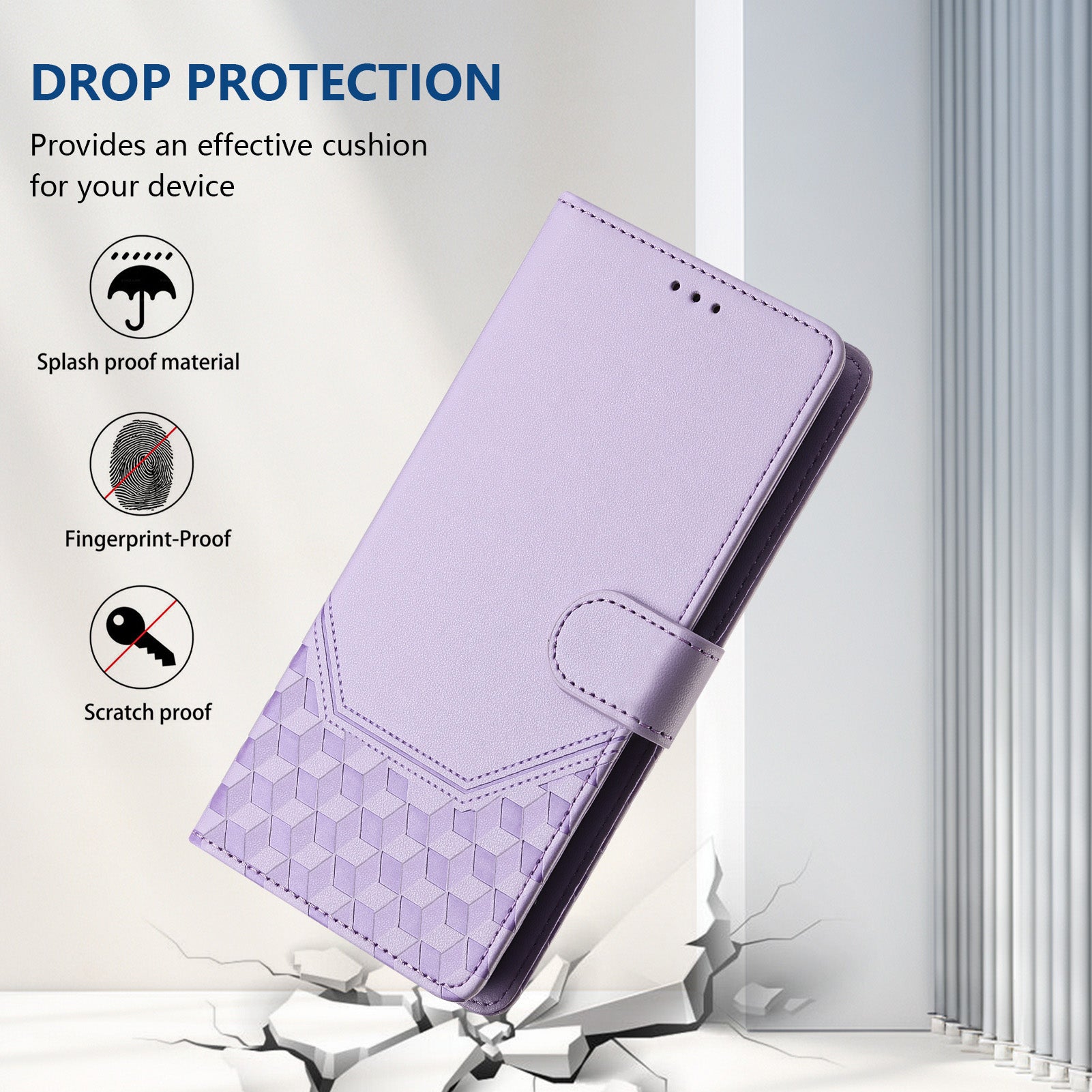 For Samsung Galaxy A06 Case Imprinted Honeycomb RFID Blocking Leather Phone Cover with Strap - Light Purple
