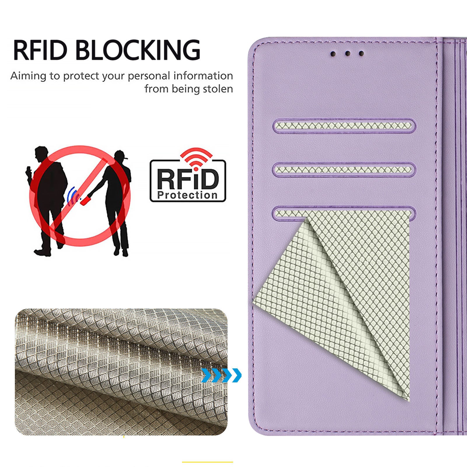 For Samsung Galaxy A06 Case Imprinted Honeycomb RFID Blocking Leather Phone Cover with Strap - Light Purple