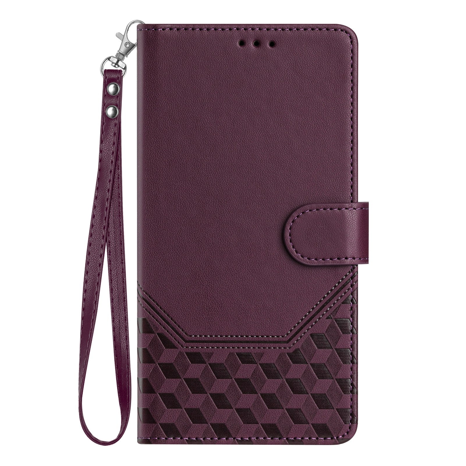 For Samsung Galaxy A06 Case Imprinted Honeycomb RFID Blocking Leather Phone Cover with Strap - Dark Purple