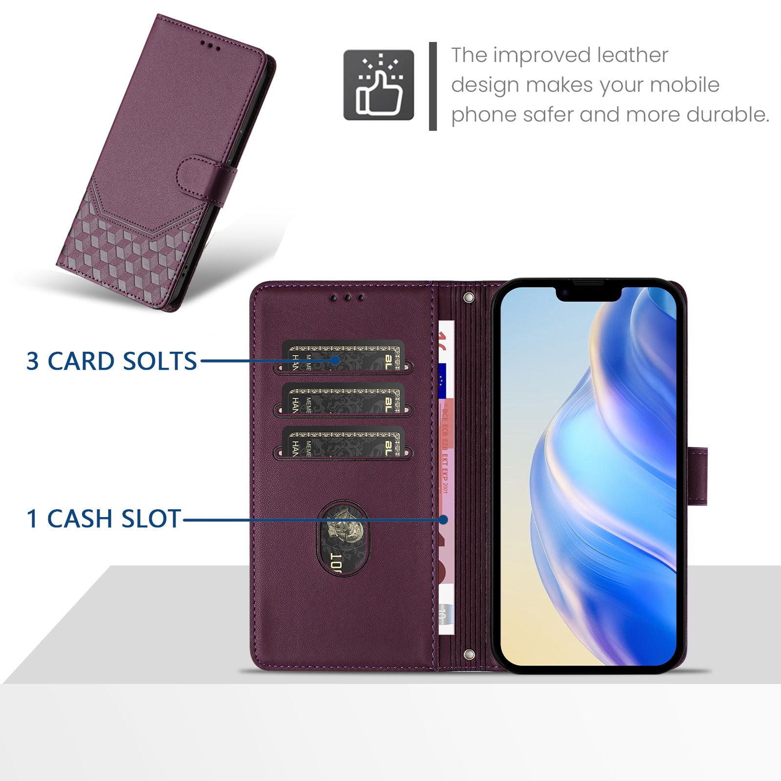 For Samsung Galaxy A06 Case Imprinted Honeycomb RFID Blocking Leather Phone Cover with Strap - Dark Purple