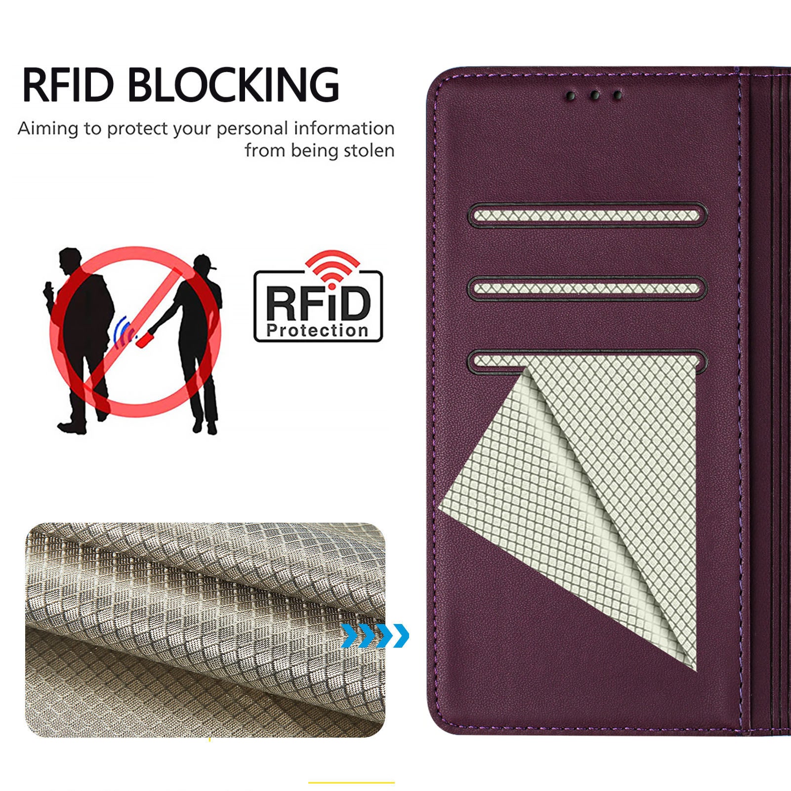 For Samsung Galaxy A06 Case Imprinted Honeycomb RFID Blocking Leather Phone Cover with Strap - Dark Purple