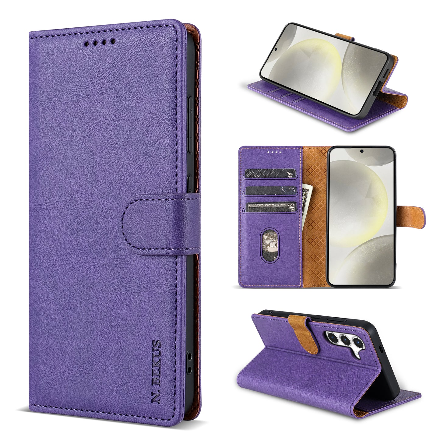 N.BEKUS CSJ-001 For Samsung Galaxy A16 4G / 5G Stand Case PU Leather Wallet Phone Cover - Purple