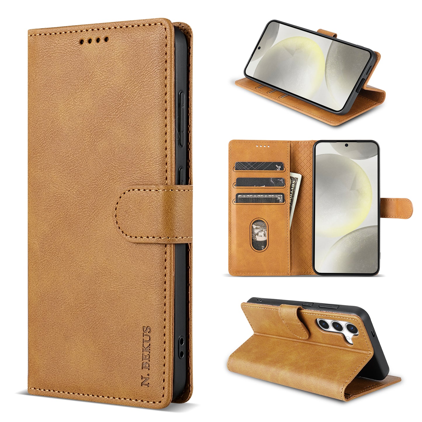 N.BEKUS CSJ-001 For Samsung Galaxy A16 4G / 5G Stand Case PU Leather Wallet Phone Cover - Brown