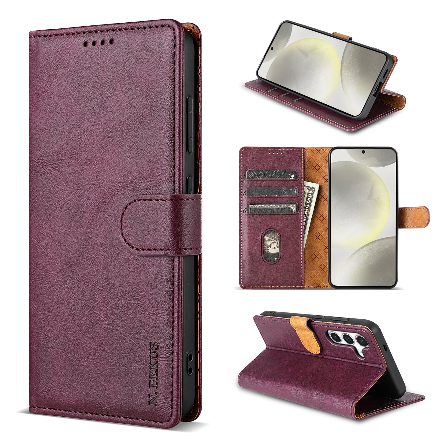 N.BEKUS CSJ-001 For Samsung Galaxy A16 4G / 5G Stand Case PU Leather Wallet Phone Cover - Wine Red
