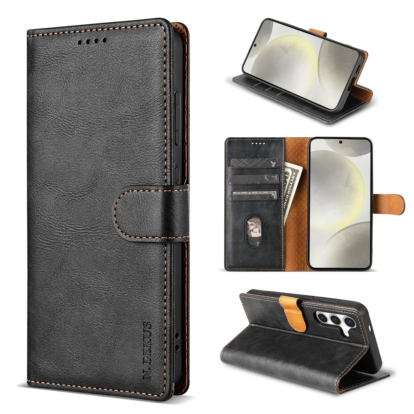 N.BEKUS CSJ-001 For Samsung Galaxy A16 4G / 5G Stand Case PU Leather Wallet Phone Cover - Black