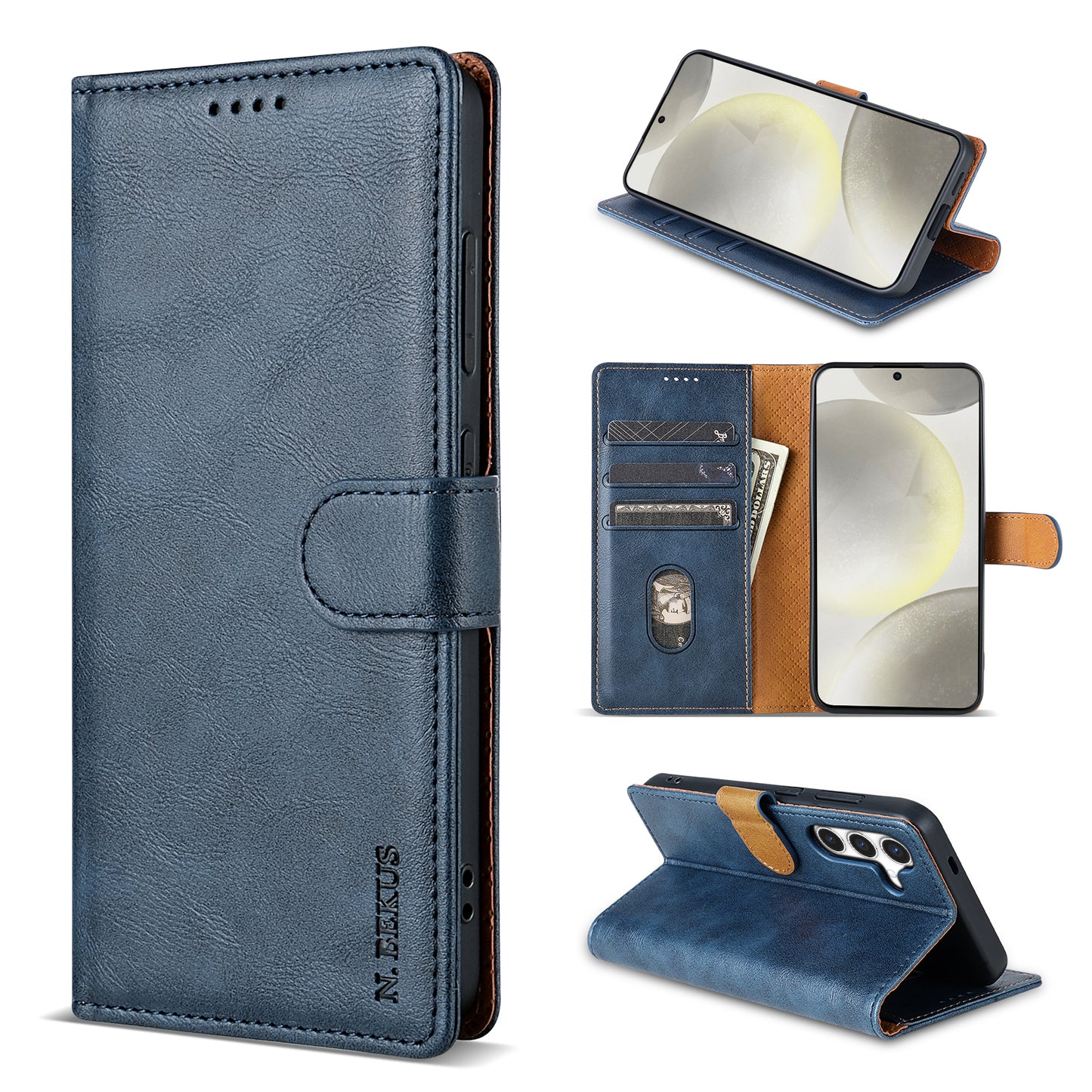 N.BEKUS CSJ-001 For Samsung Galaxy A16 4G / 5G Stand Case PU Leather Wallet Phone Cover - Blue