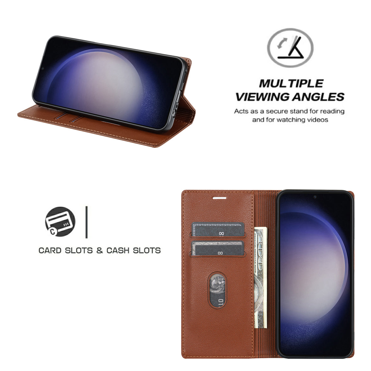 For Samsung Galaxy A16 4G / 5G Wallet Case Magnetic Closure PU Leather Phone Cover - Brown