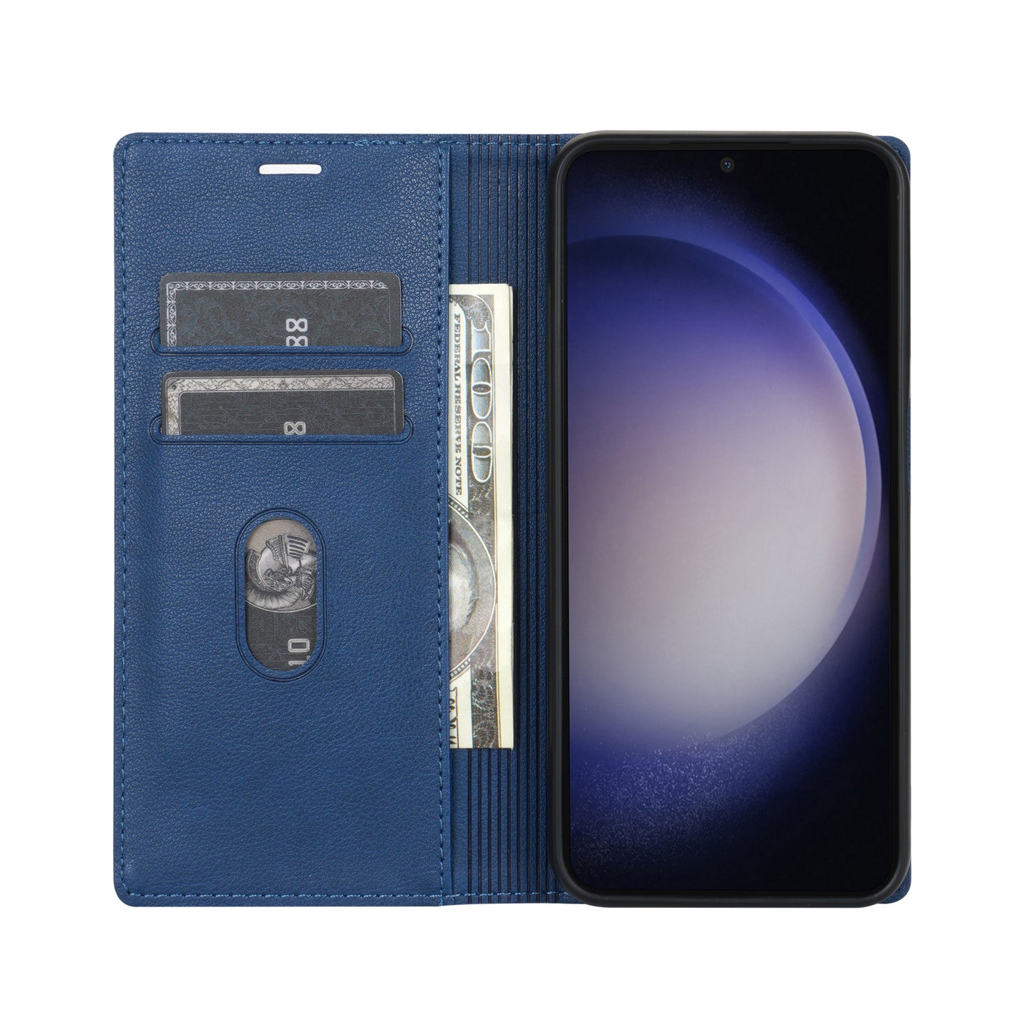 For Samsung Galaxy A16 4G / 5G Wallet Case Magnetic Closure PU Leather Phone Cover - Blue