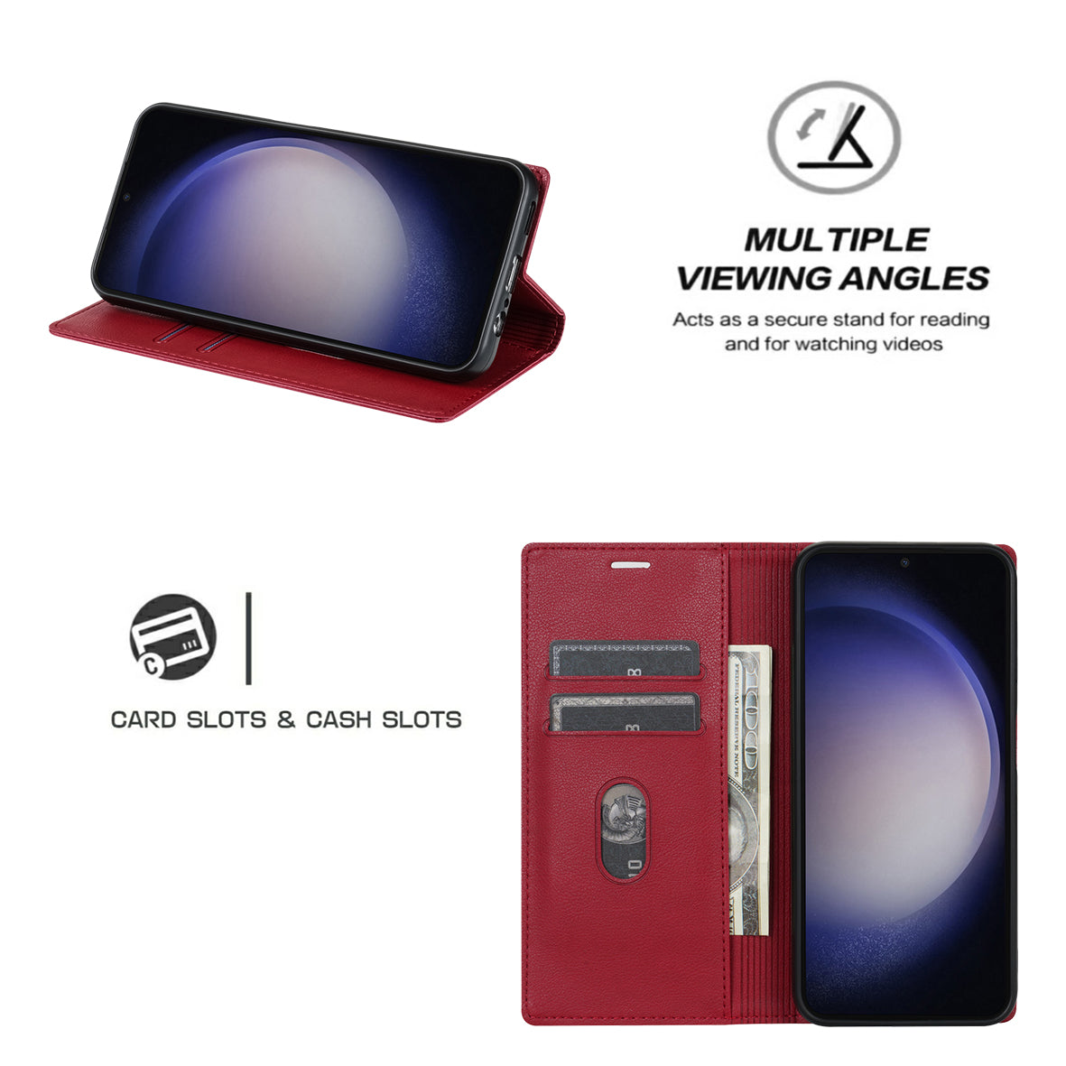 For Samsung Galaxy A16 4G / 5G Wallet Case Magnetic Closure PU Leather Phone Cover - Red