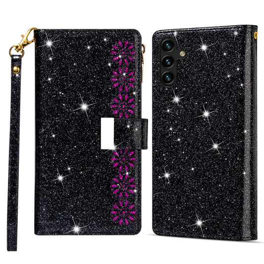 For Samsung Galaxy A16 5G  /  4G Case Starry Sky Carving Leather Wallet Phone Cover - Black