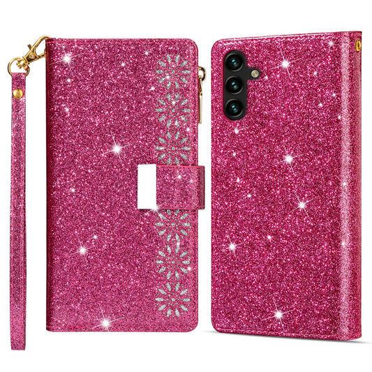 For Samsung Galaxy A16 5G  /  4G Case Starry Sky Carving Leather Wallet Phone Cover - Rose