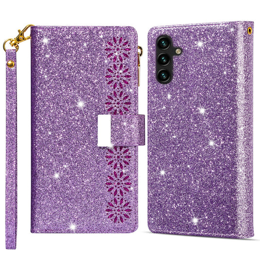 For Samsung Galaxy A16 5G  /  4G Case Starry Sky Carving Leather Wallet Phone Cover - Purple