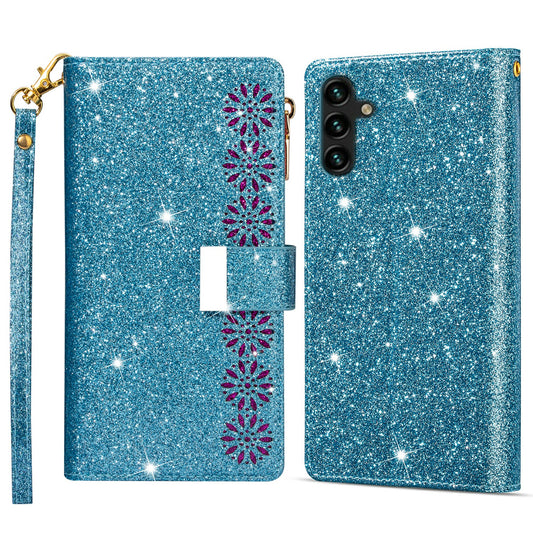 For Samsung Galaxy A16 5G  /  4G Case Starry Sky Carving Leather Wallet Phone Cover - Blue