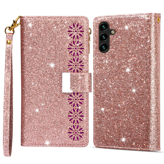 For Samsung Galaxy A16 5G  /  4G Case Starry Sky Carving Leather Wallet Phone Cover - Rose Gold
