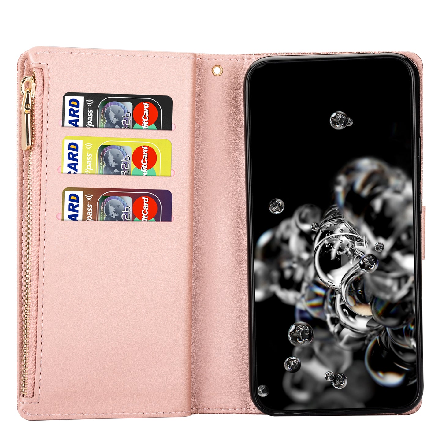 For Samsung Galaxy A16 5G  /  4G Case Starry Sky Carving Leather Wallet Phone Cover - Rose Gold