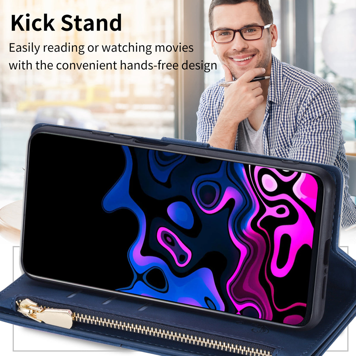 For Samsung Galaxy A16 4G / 5G Wallet Case Color Splicing Leather Phone Cover with Stand - Blue