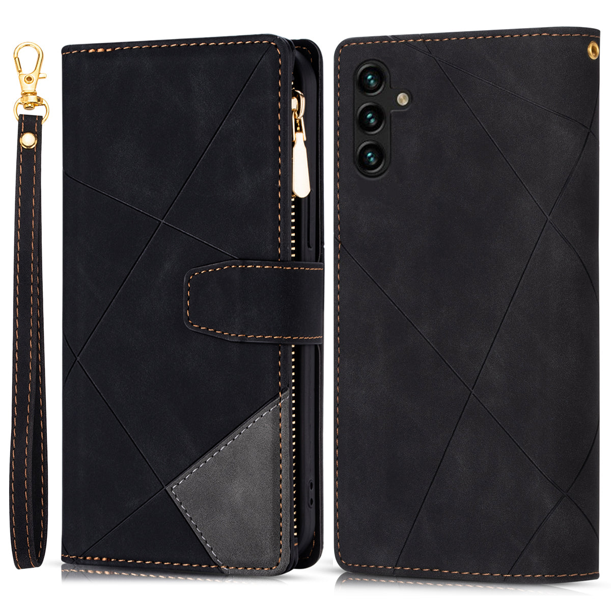 For Samsung Galaxy A16 4G / 5G Wallet Case Color Splicing Leather Phone Cover with Stand - Black
