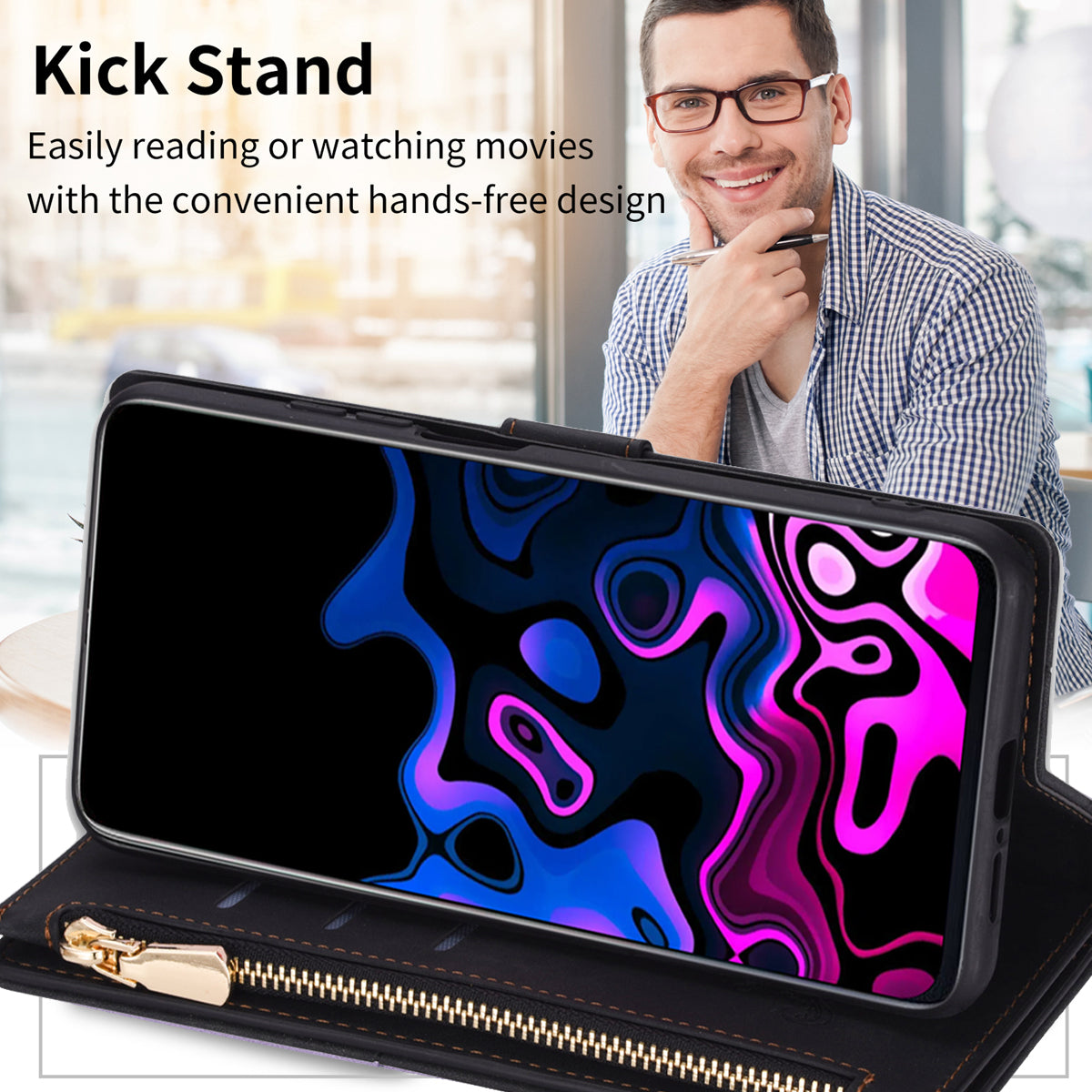 For Samsung Galaxy A16 4G / 5G Wallet Case Color Splicing Leather Phone Cover with Stand - Black