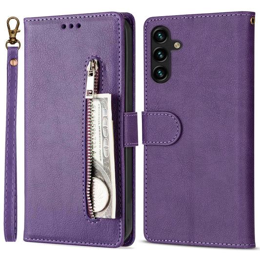 For Samsung Galaxy A16 4G / 5G Case Anti-Scratch Zipper Wallet Leather Phone Cover - Purple