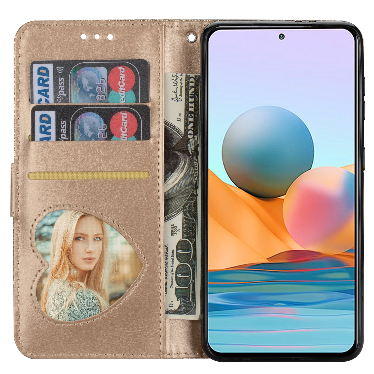For Samsung Galaxy A16 5G  /  4G Stand Case Glitter Phone Leather Cover Zipper Pocket - Gold
