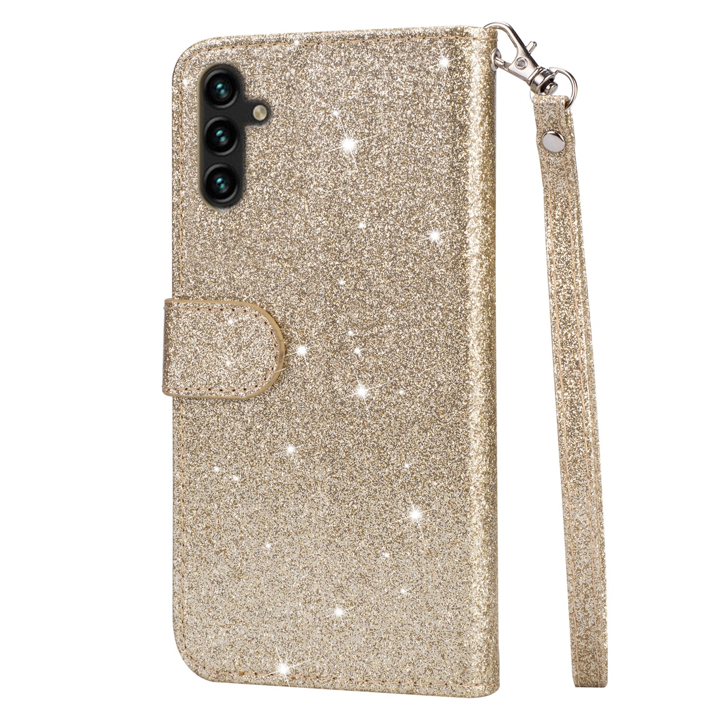 For Samsung Galaxy A16 5G  /  4G Stand Case Glitter Phone Leather Cover Zipper Pocket - Gold