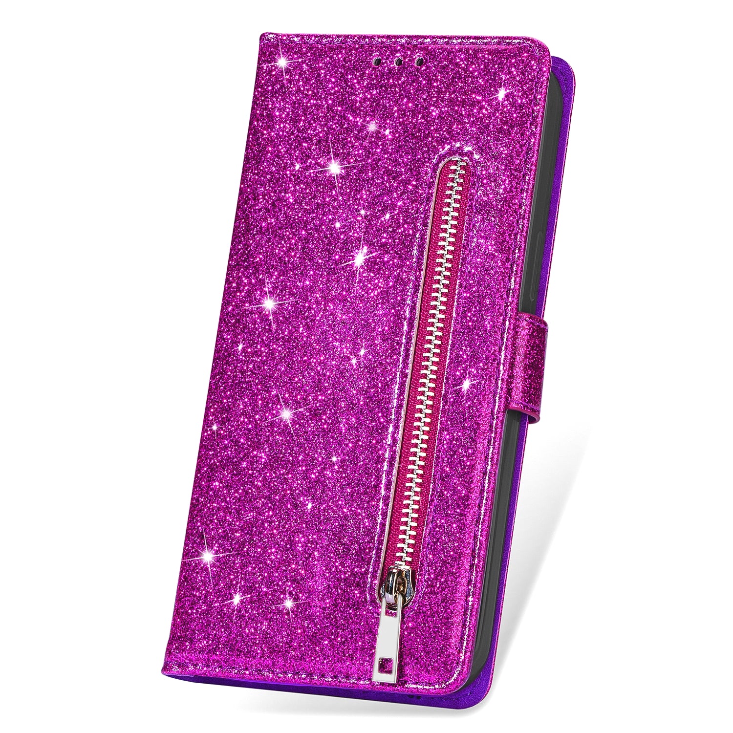 For Samsung Galaxy A16 5G  /  4G Stand Case Glitter Phone Leather Cover Zipper Pocket - Purple