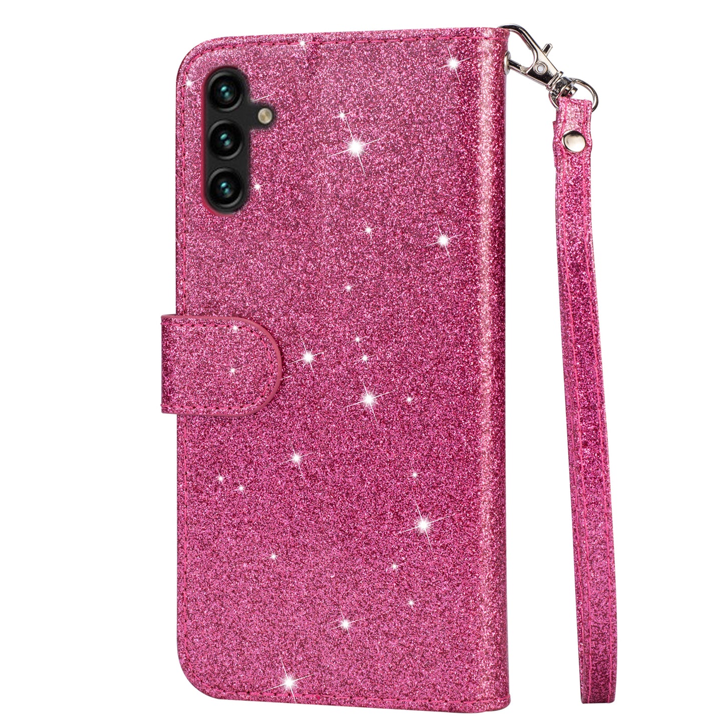 For Samsung Galaxy A16 5G  /  4G Stand Case Glitter Phone Leather Cover Zipper Pocket - Rose