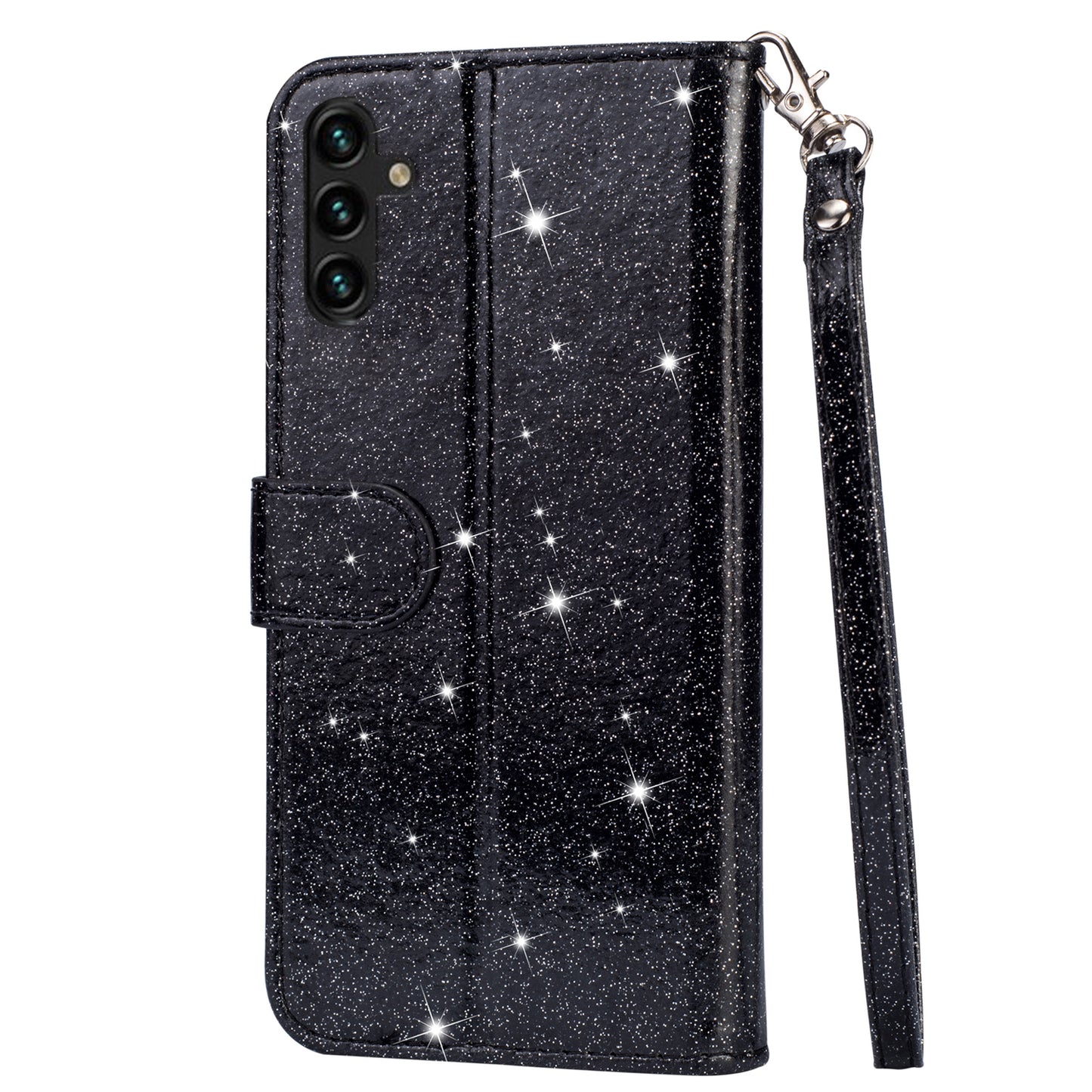 For Samsung Galaxy A16 5G  /  4G Stand Case Glitter Phone Leather Cover Zipper Pocket - Black